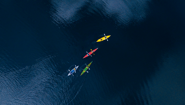 Aerial Shot Of Four Kayaks